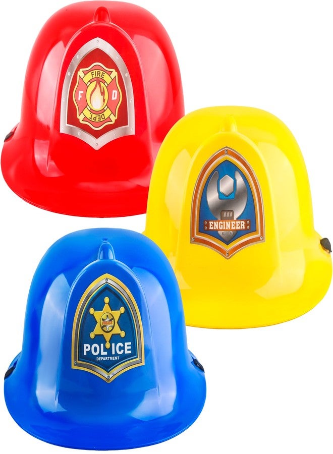 Skyebed 3 Pcs Plastic Fireman Hat Police Engineer Helmet Construction Career Role Play Hard Hats for Kids Toddler Cosplay Dress (Color Style 1) - Image 1